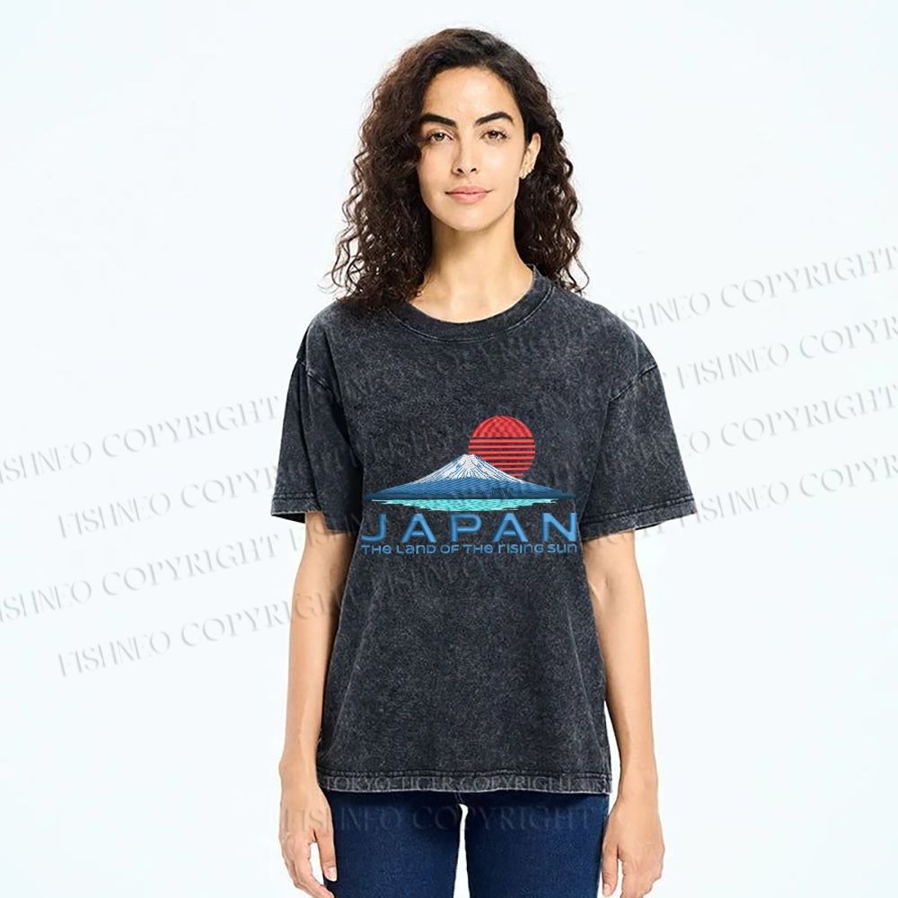 Unisex Japanese Art Mount Fuji Printed Washed Tee