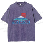 Unisex Japanese Art Mount Fuji Printed Washed Tee