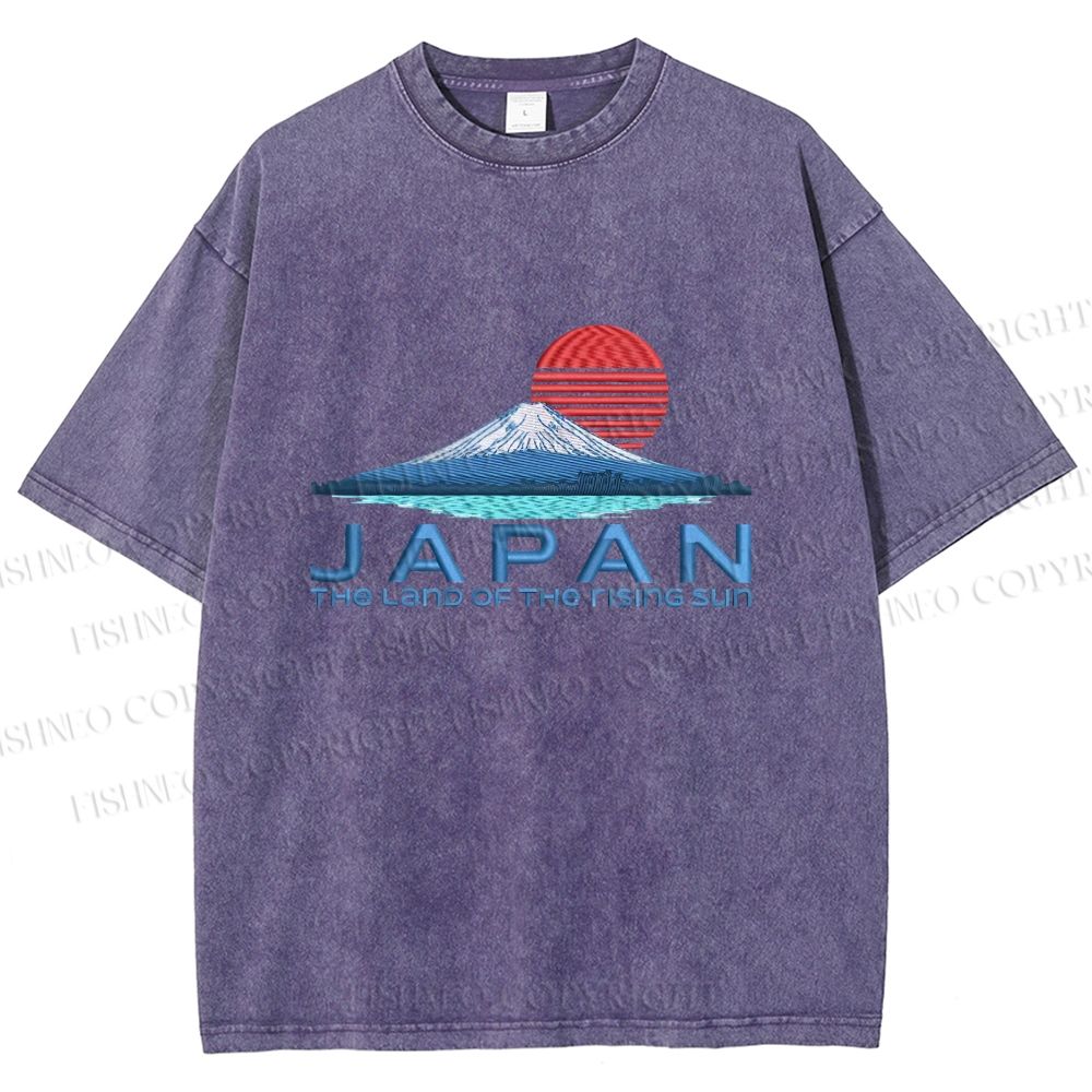 Unisex Japanese Art Mount Fuji Printed Washed Tee