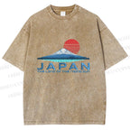 Unisex Japanese Art Mount Fuji Printed Washed Tee