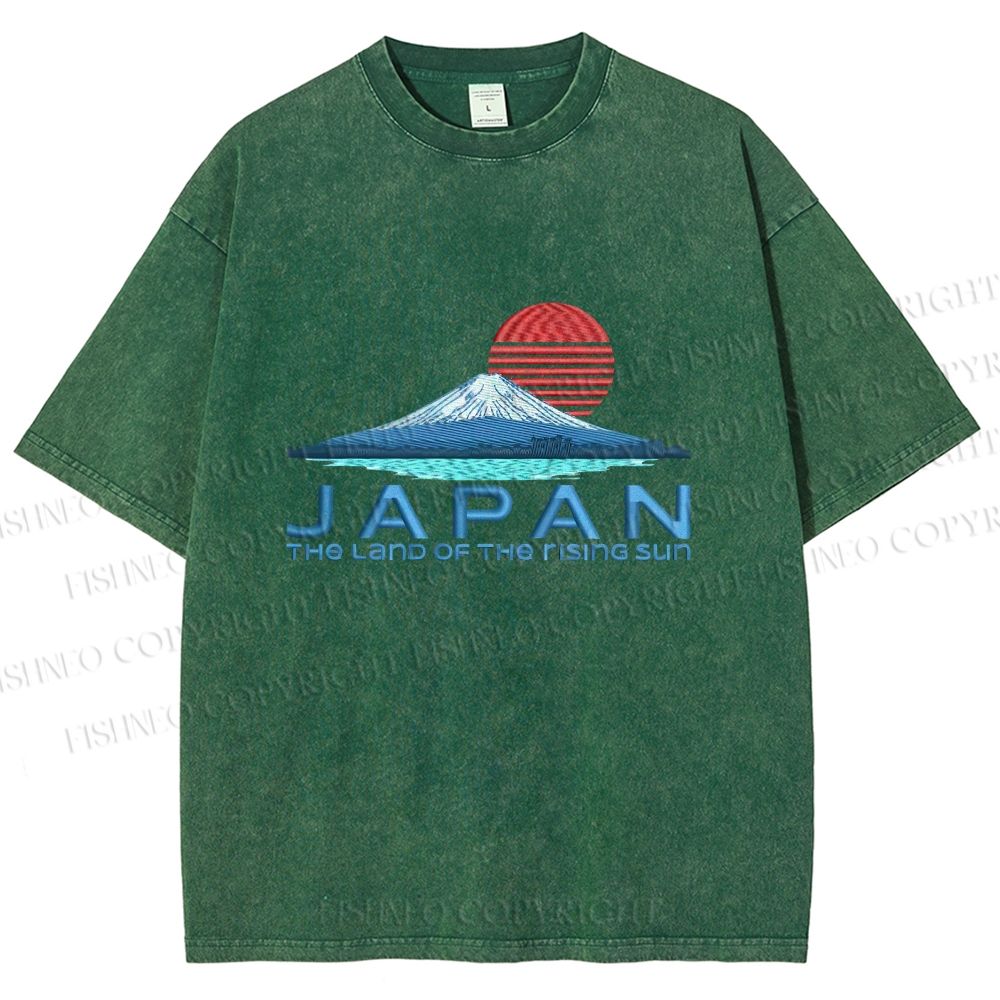 Unisex Japanese Art Mount Fuji Printed Washed Tee