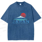 Unisex Japanese Art Mount Fuji Printed Washed Tee