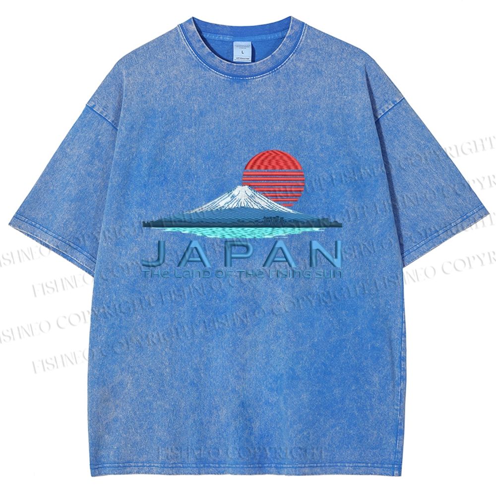Unisex Japanese Art Mount Fuji Printed Washed Tee