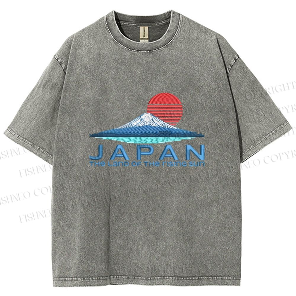 Unisex Japanese Art Mount Fuji Printed Washed Tee