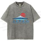 Unisex Japanese Art Mount Fuji Printed Washed Tee