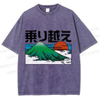 Unisex Japanese Art Mount Fuji Printed Washed Tee
