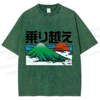 Unisex Japanese Art Mount Fuji Printed Washed Tee