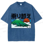 Unisex Japanese Art Mount Fuji Printed Washed Tee