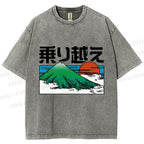 Unisex Japanese Art Mount Fuji Printed Washed Tee