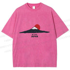 Unisex Japanese Art Mount Fuji Printed Washed Tee