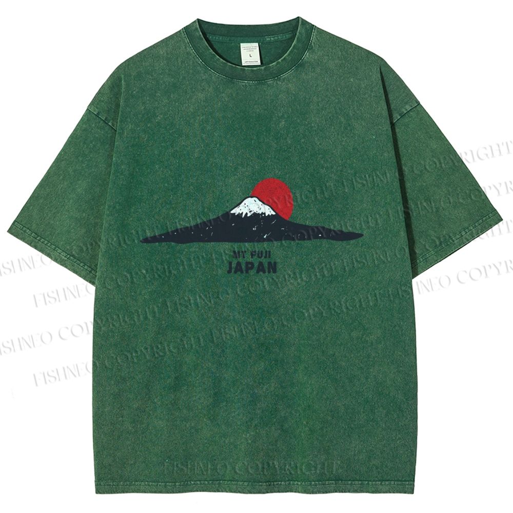 Unisex Japanese Art Mount Fuji Printed Washed Tee
