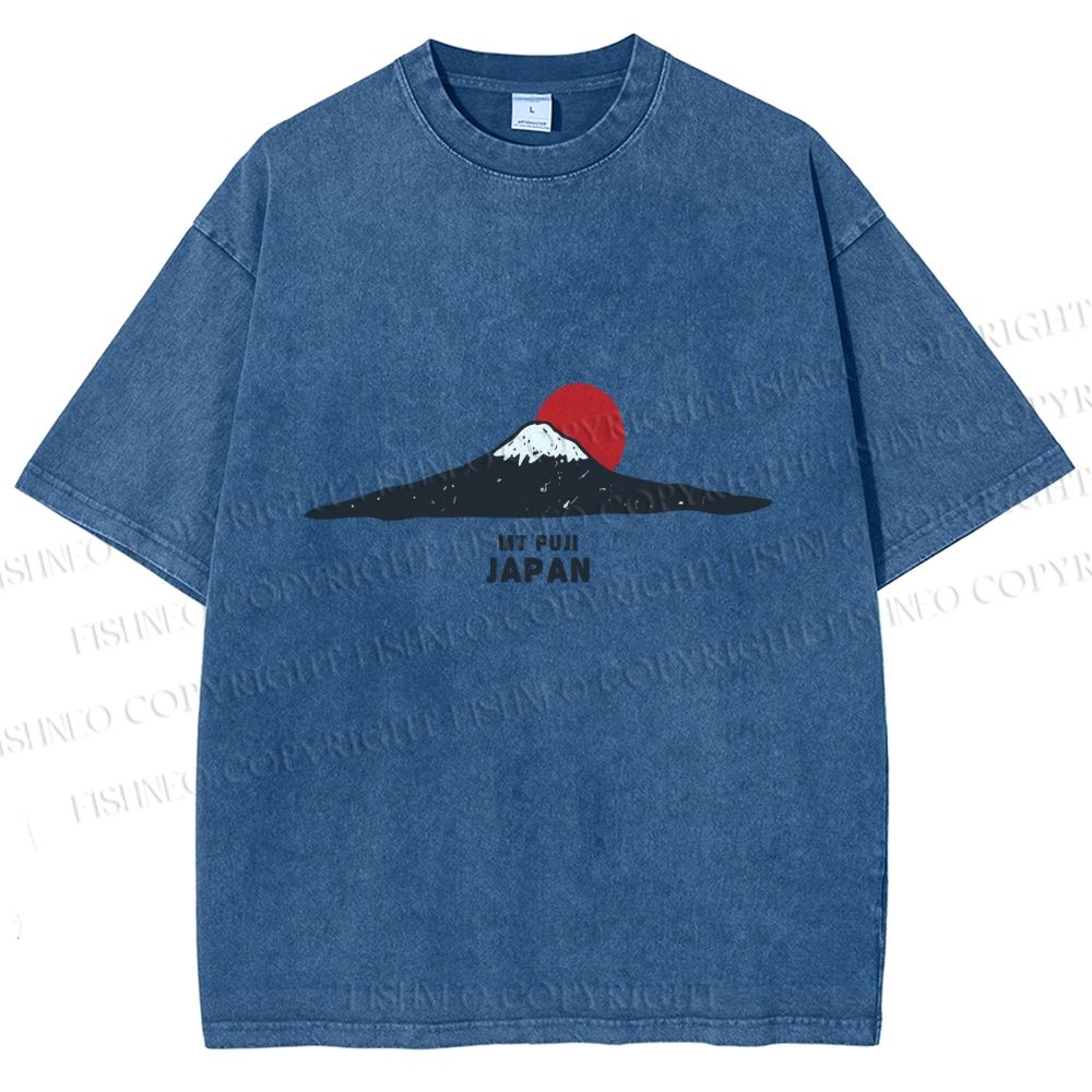Unisex Japanese Art Mount Fuji Printed Washed Tee