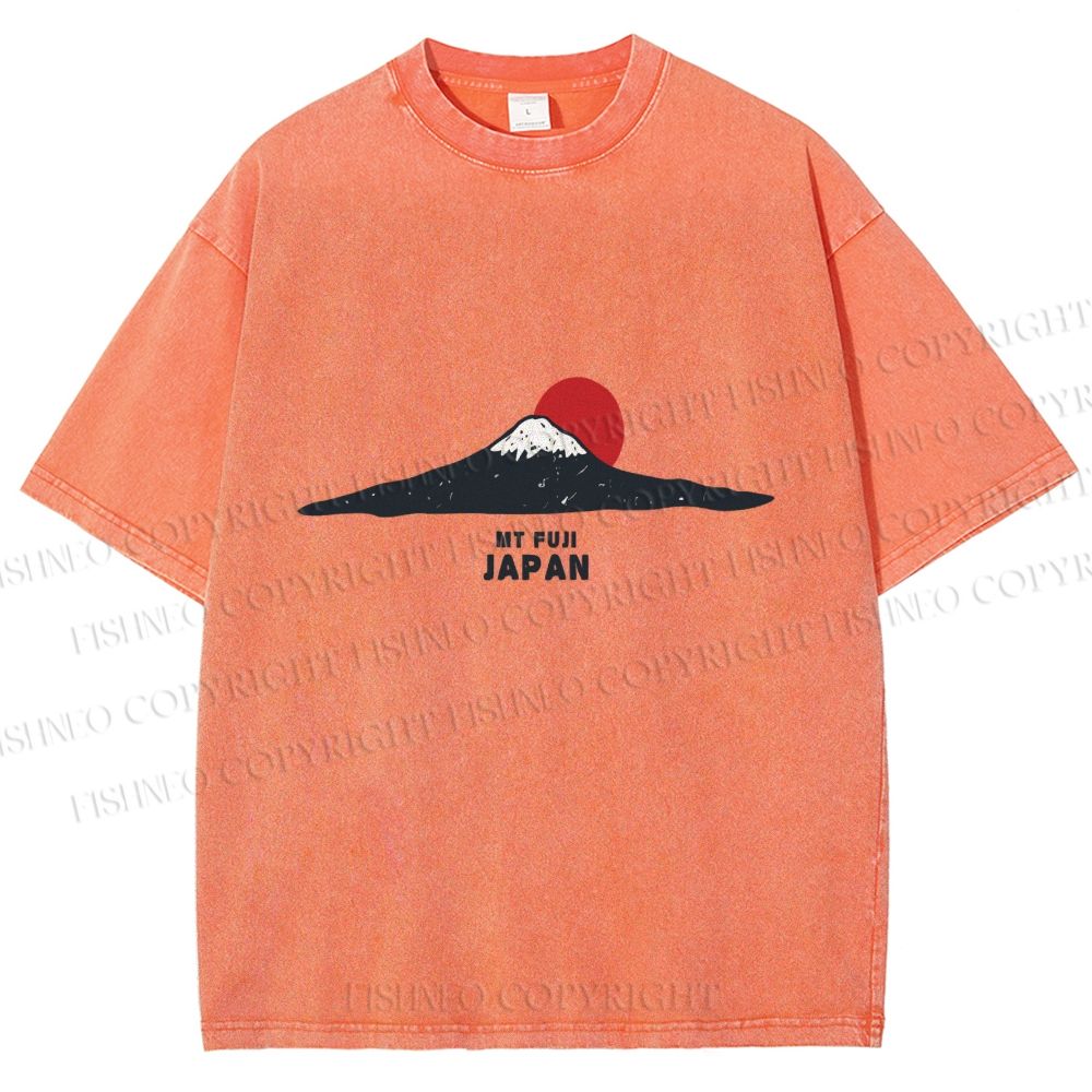 Unisex Japanese Art Mount Fuji Printed Washed Tee