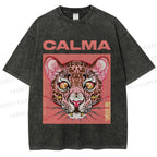 Unisex Calma Pink Leopard Printed Washed Tee