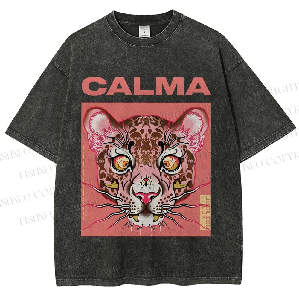 Unisex Calma Pink Leopard Printed Washed Tee