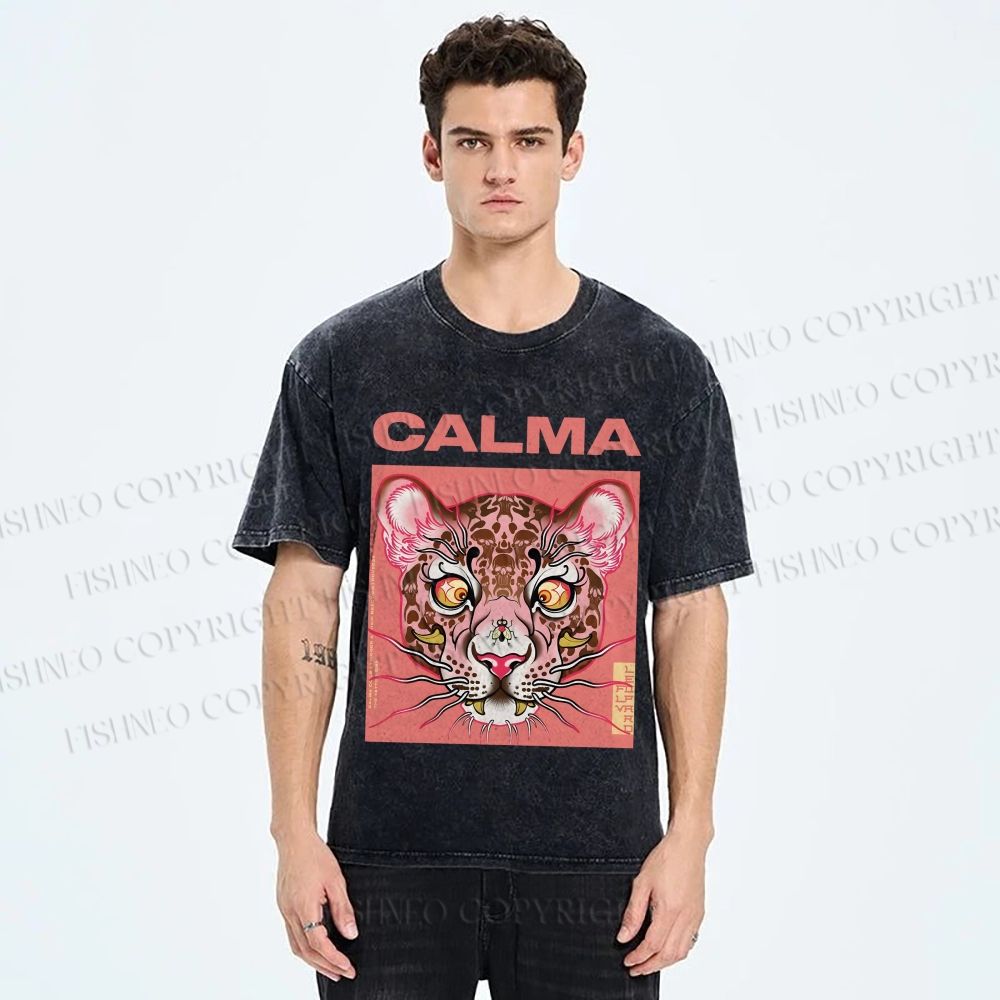 Unisex Calma Pink Leopard Printed Washed Tee