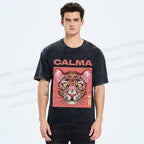 Unisex Calma Pink Leopard Printed Washed Tee