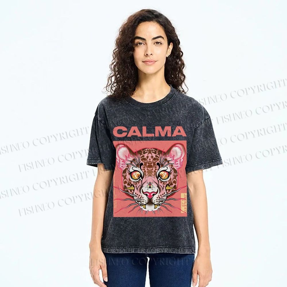 Unisex Calma Pink Leopard Printed Washed Tee