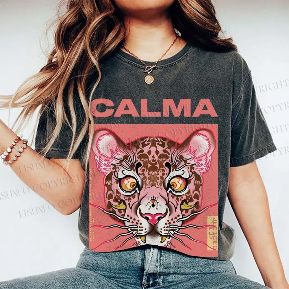 Unisex Calma Pink Leopard Printed Washed Tee