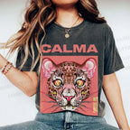 Unisex Calma Pink Leopard Printed Washed Tee