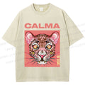 Unisex Calma Pink Leopard Printed Washed Tee