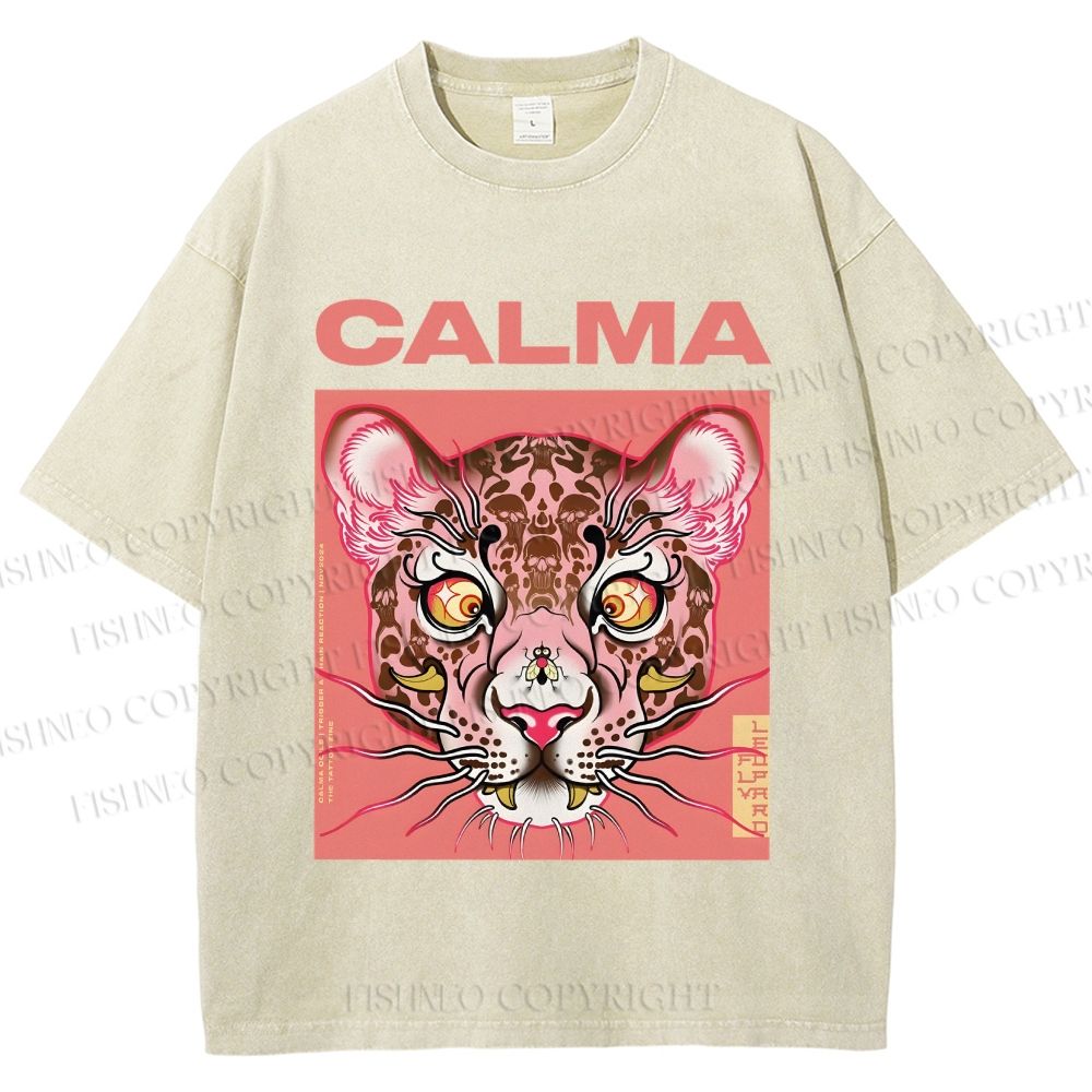 Unisex Calma Pink Leopard Printed Washed Tee