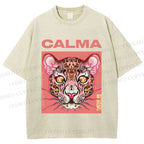 Unisex Calma Pink Leopard Printed Washed Tee