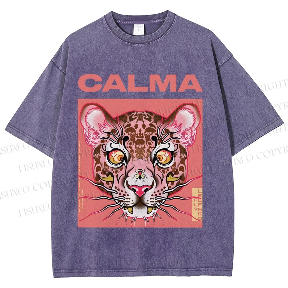 Unisex Calma Pink Leopard Printed Washed Tee
