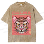 Unisex Calma Pink Leopard Printed Washed Tee