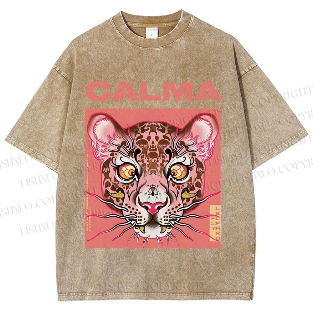 Unisex Calma Pink Leopard Printed Washed Tee