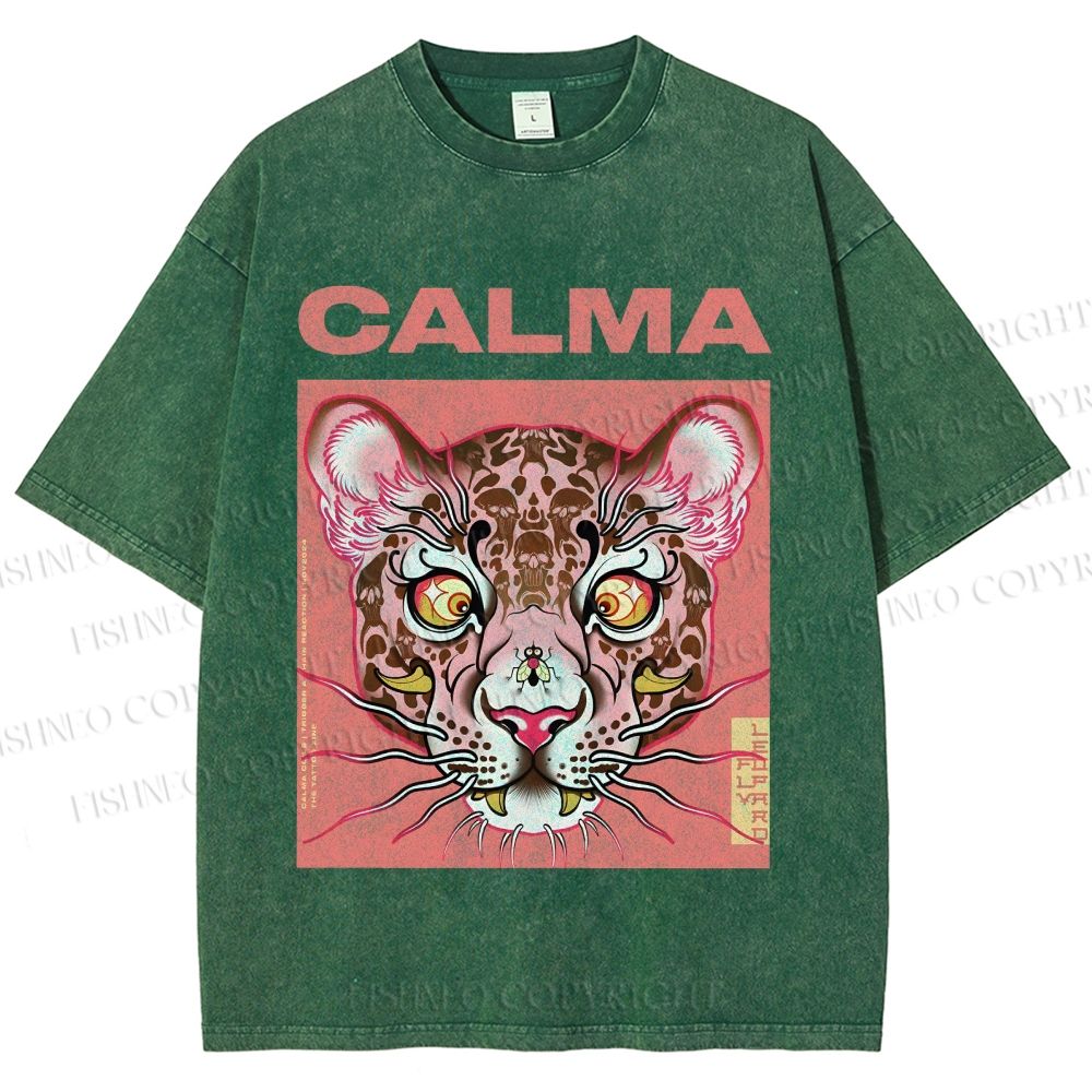 Unisex Calma Pink Leopard Printed Washed Tee