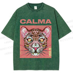 Unisex Calma Pink Leopard Printed Washed Tee