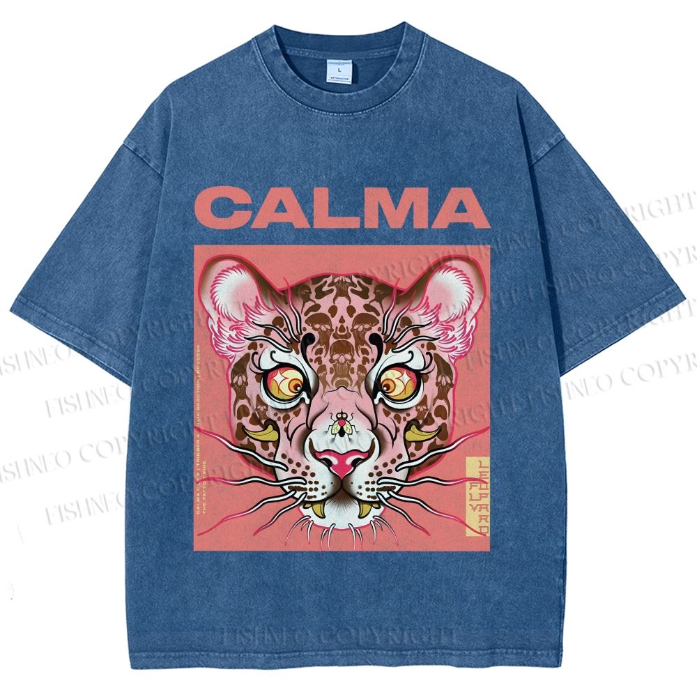 Unisex Calma Pink Leopard Printed Washed Tee