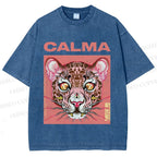 Unisex Calma Pink Leopard Printed Washed Tee