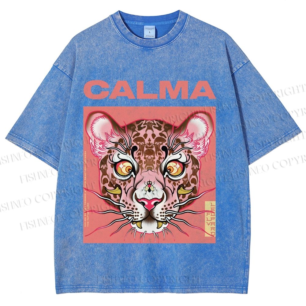 Unisex Calma Pink Leopard Printed Washed Tee