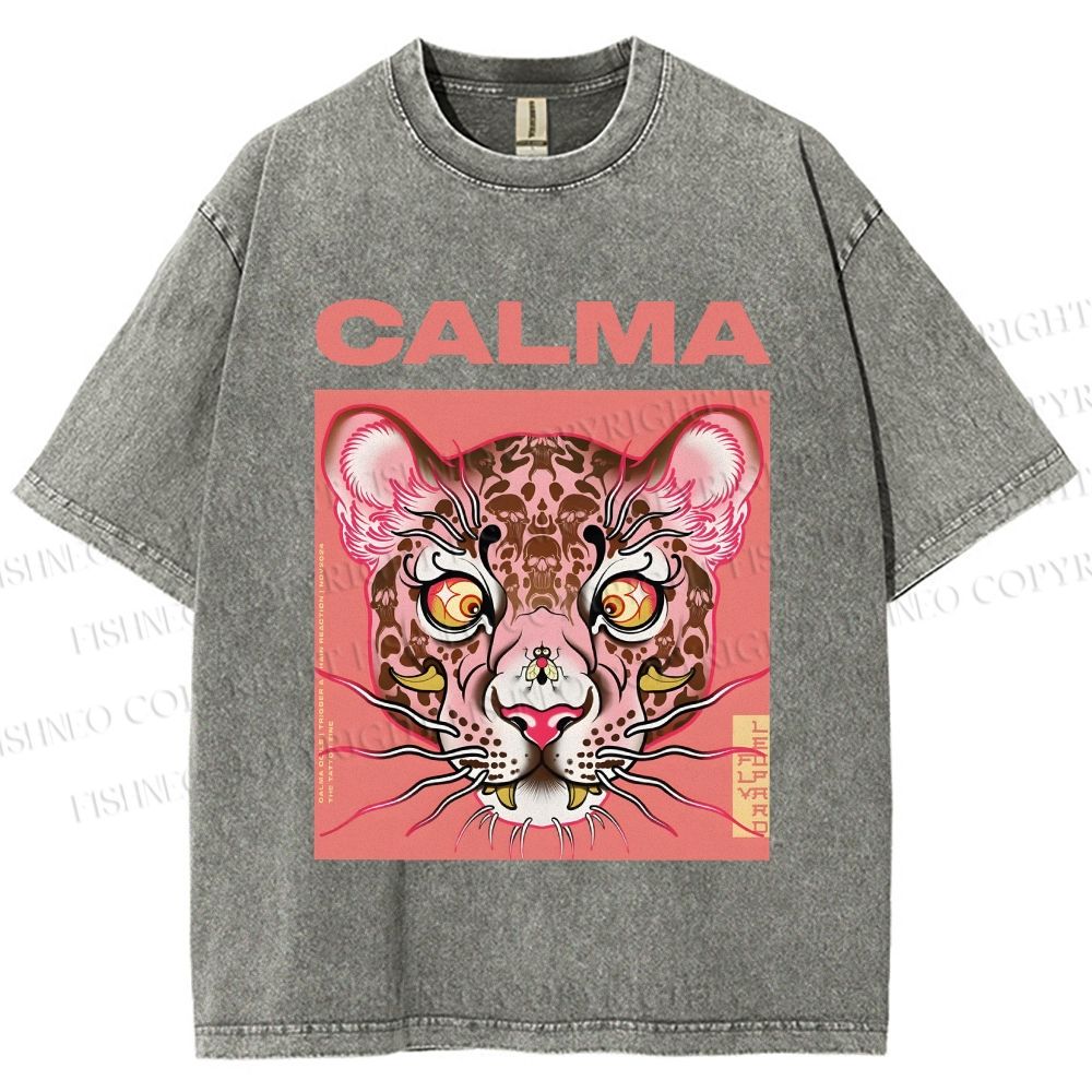 Unisex Calma Pink Leopard Printed Washed Tee