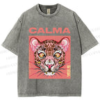 Unisex Calma Pink Leopard Printed Washed Tee