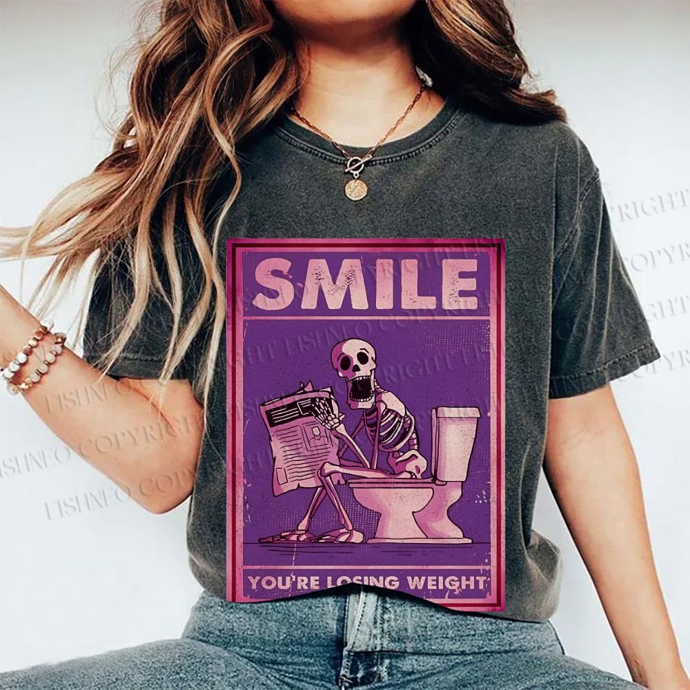 Unisex Losing Weight Skull Printed Washed Tee
