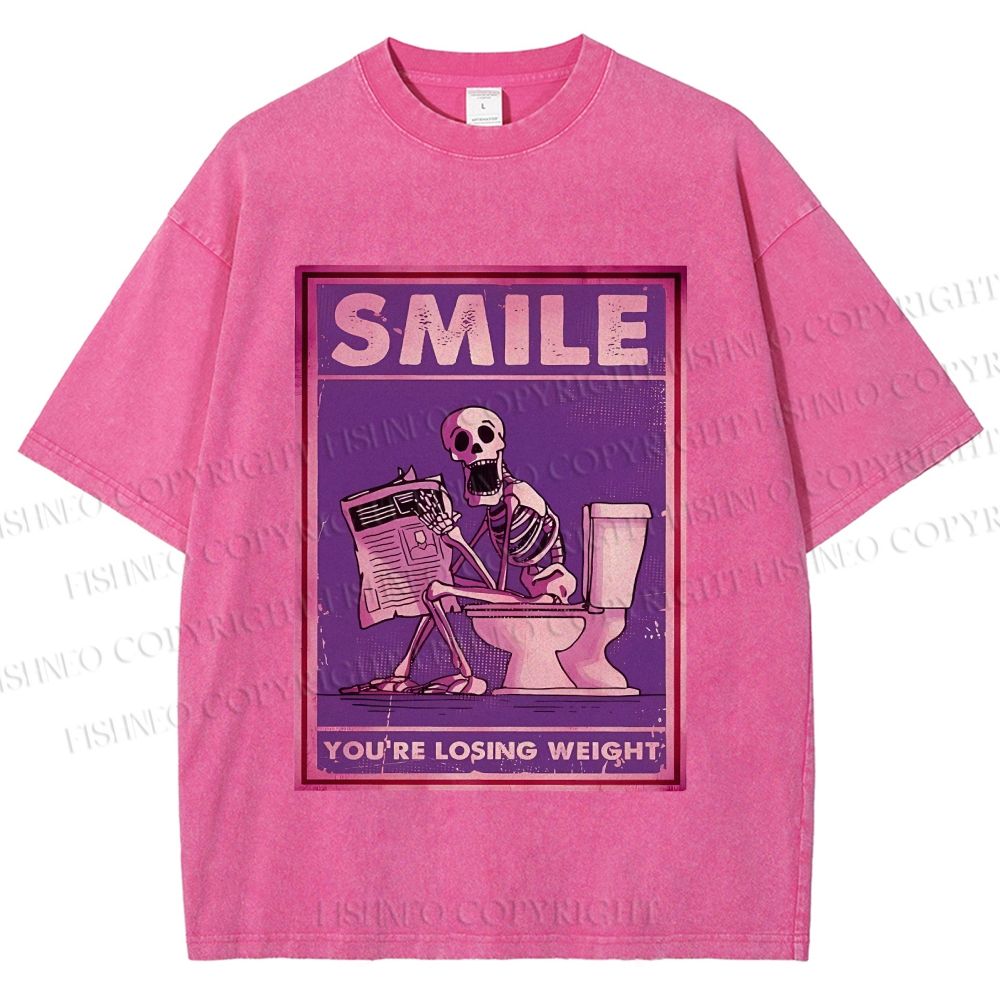 Unisex Losing Weight Skull Printed Washed Tee