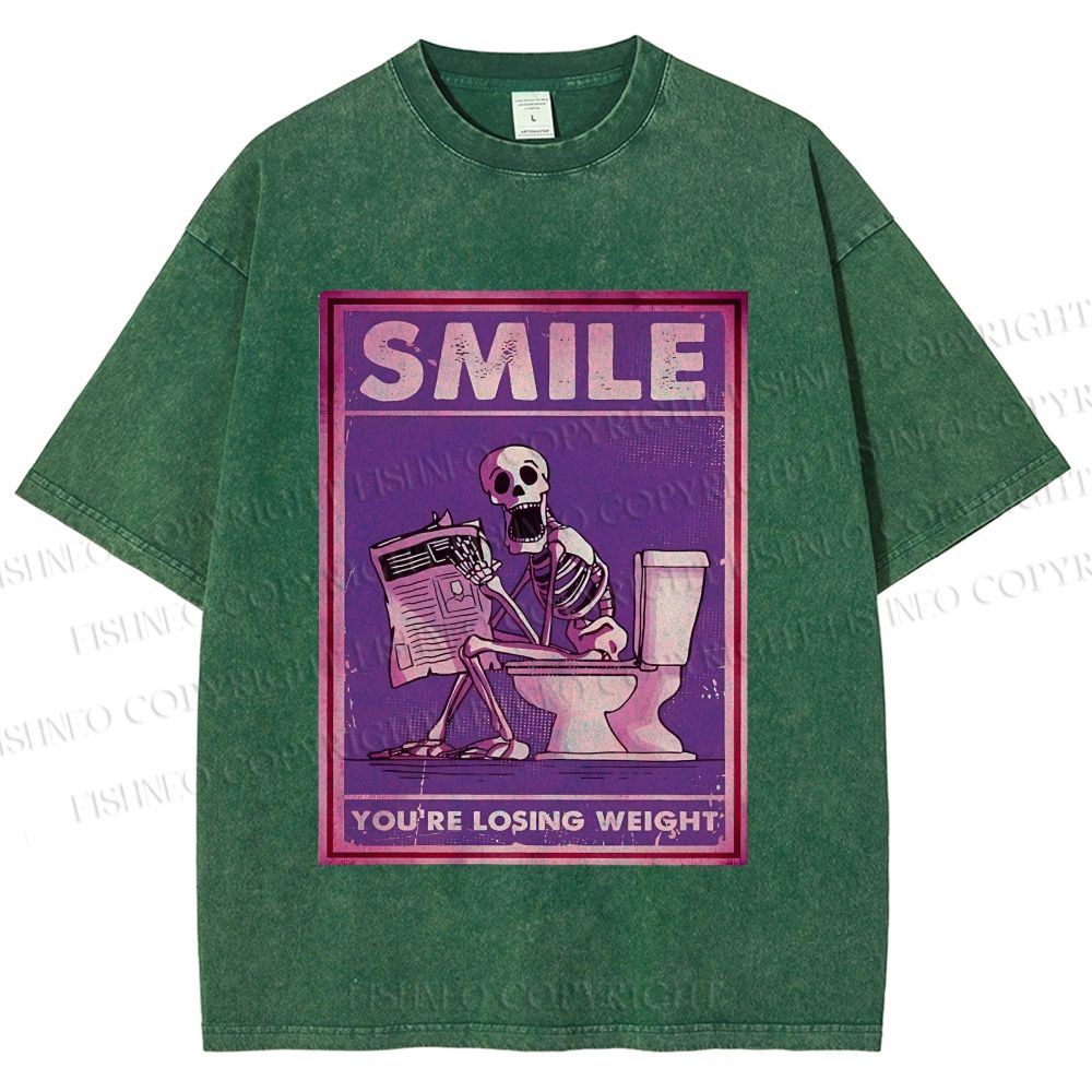 Unisex Losing Weight Skull Printed Washed Tee
