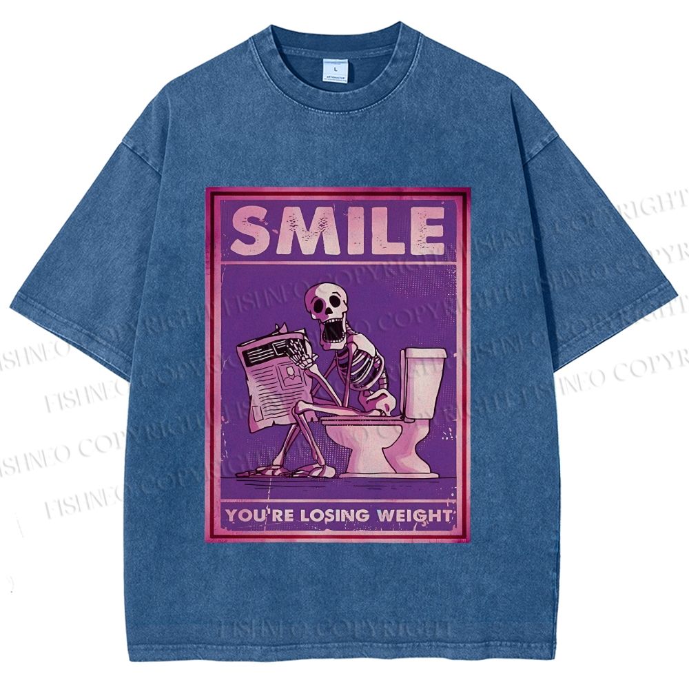 Unisex Losing Weight Skull Printed Washed Tee