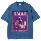 Unisex Losing Weight Skull Printed Washed Tee