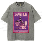 Unisex Losing Weight Skull Printed Washed Tee