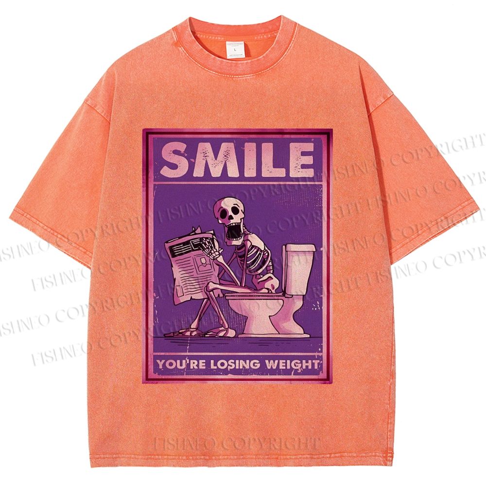 Unisex Losing Weight Skull Printed Washed Tee