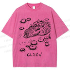 Unisex Vintage Chilling Capybara Printed Washed Tee