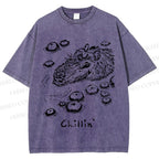 Unisex Vintage Chilling Capybara Printed Washed Tee