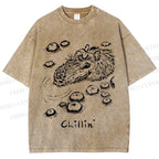 Unisex Vintage Chilling Capybara Printed Washed Tee