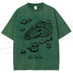Unisex Vintage Chilling Capybara Printed Washed Tee