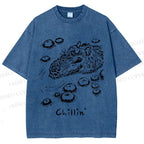 Unisex Vintage Chilling Capybara Printed Washed Tee