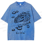 Unisex Vintage Chilling Capybara Printed Washed Tee